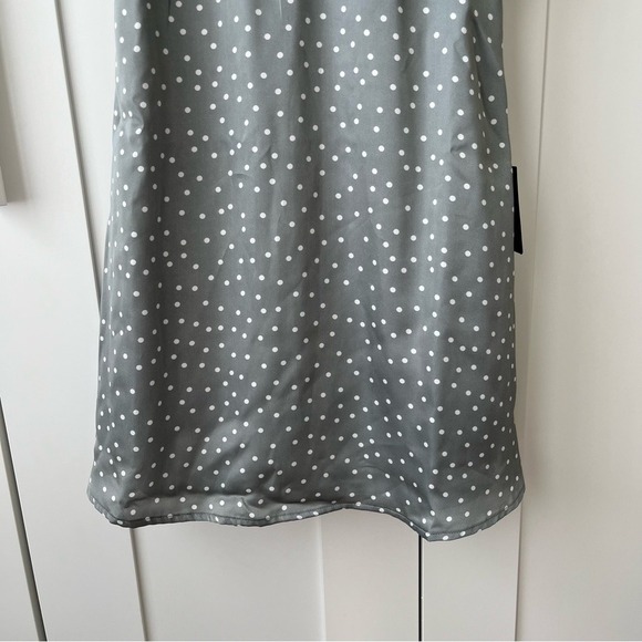 Lulus Spot in My Heart Sage Grey Polka Dot Satin Cowl Neck Mini Dress small NWT‎ - Picture 8 of 16